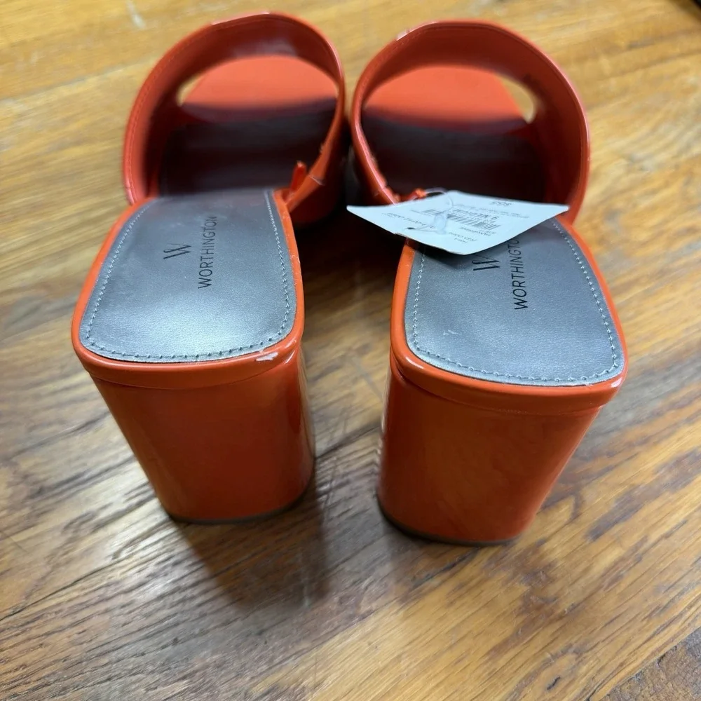 Worthington Platform Wedge Sandal Mules Patent Orange Women's Sz 9 NWT *